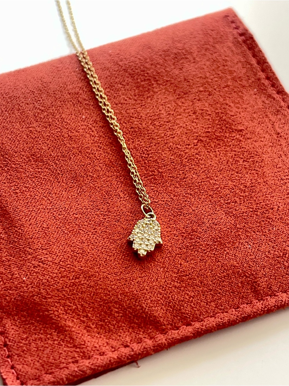 Gold Tone Hamsa Pendant Necklace with Pavé Crystals